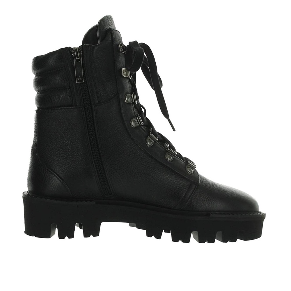 Auth Aquatalia Women’s Alyssa Black Leather Lace up Tumbled Calf Moto Boots 7.5 - Picture 3 of 11